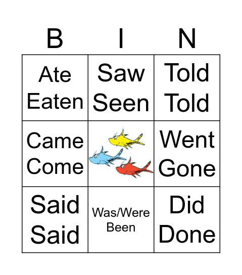 Irregular Verbs Bingo Card