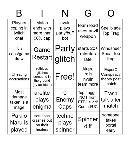 Draft Wargame Bingo Card
