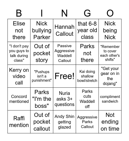 Staff Meeting Bingo Card