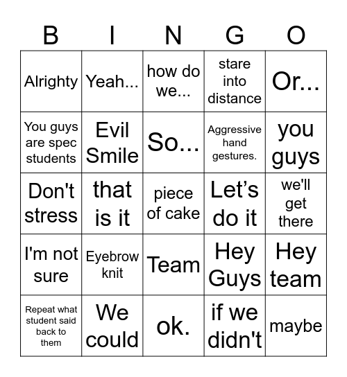Spec Bingo Card