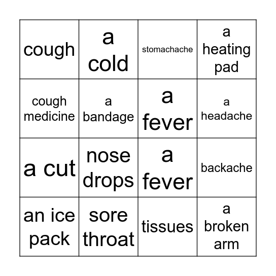 Health_Vocabulary Bingo Card