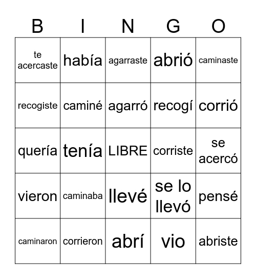 la muchacha, etc. Bingo Card
