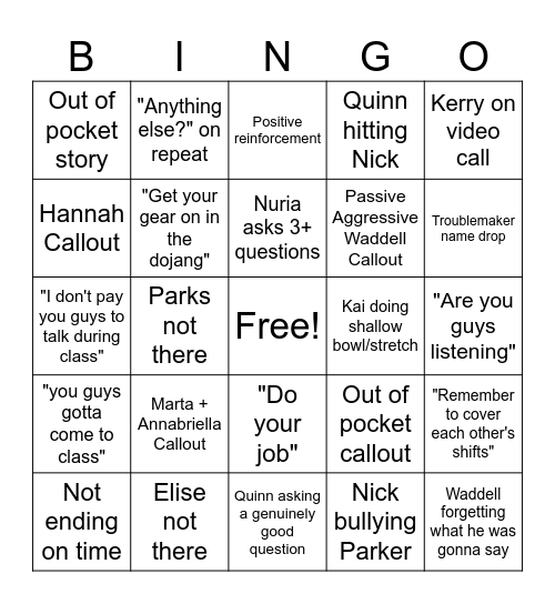 Staff Meeting Bingo Card