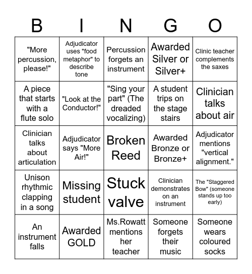 Music Festival Bingo Card
