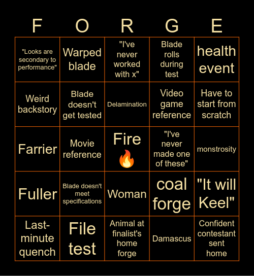Forged in Fire Bingo Card