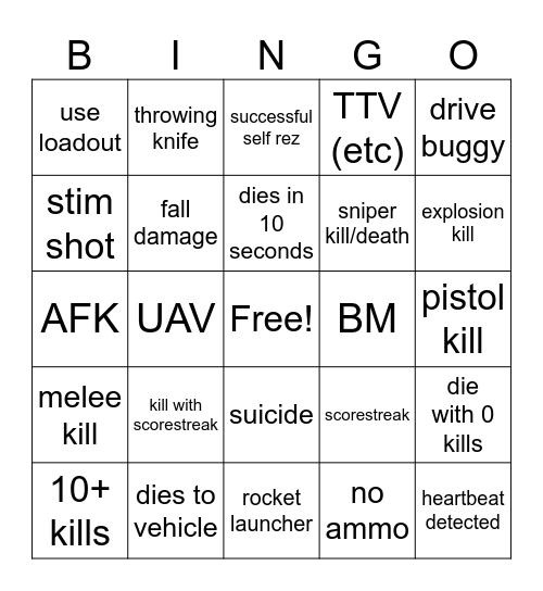 warzone Bingo Card