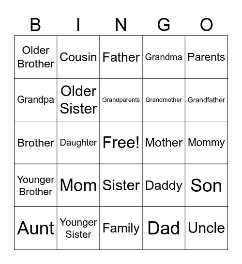 Family Bingo Card