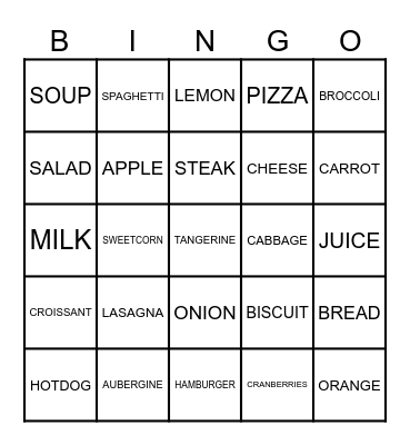 FOOD BINGO Card