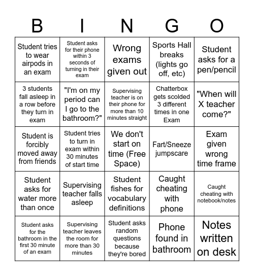 Supervision Bingo Card
