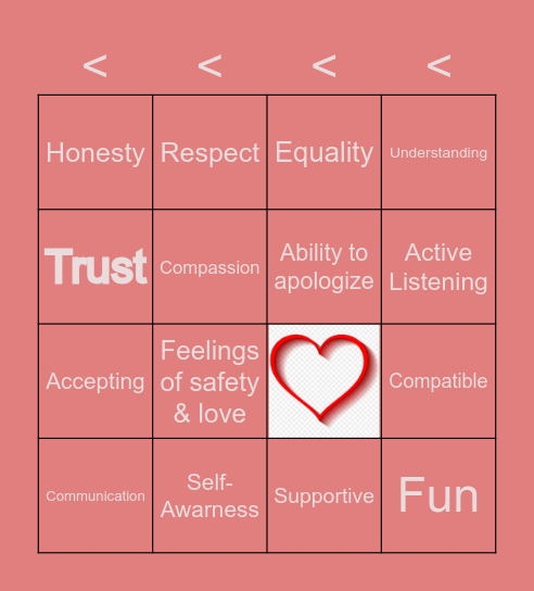 Healthy Relationships Bingo Card