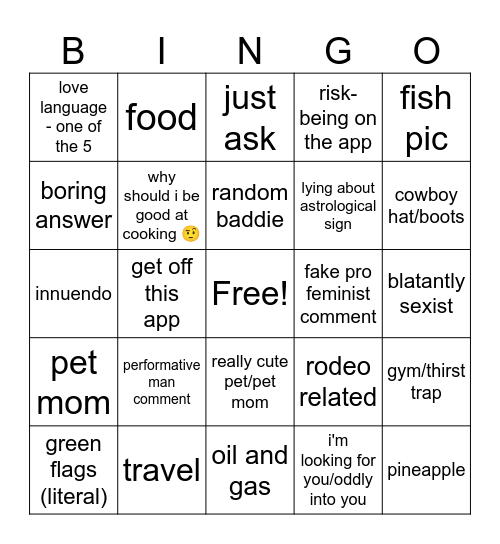 hinge bingo Card
