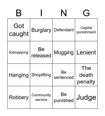 Crime and punishment Bingo Card