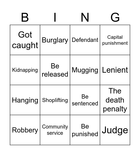 Crime and punishment Bingo Card