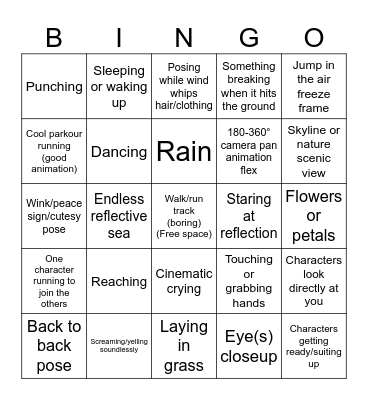 anime opening bingo Card