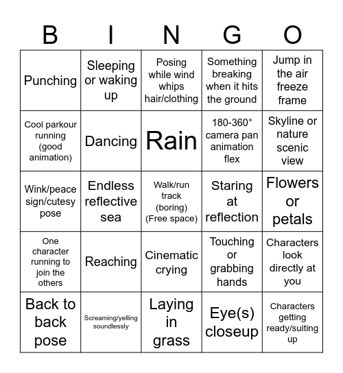 anime opening bingo Card