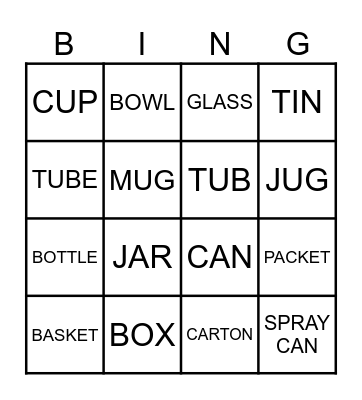 CONTAINERS Bingo Card