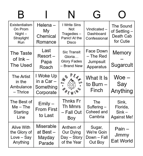 ❤️‍🩹Emo Music Bingo #2❤️‍🩹 Bingo Card