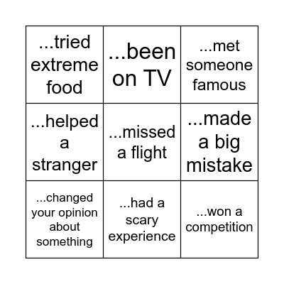 Have you ever...? Bingo Card