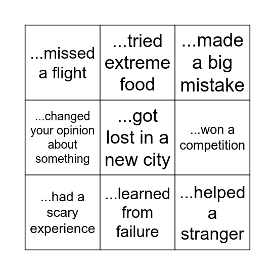 Have you ever...? Bingo Card