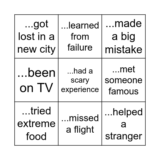 Have you ever...? Bingo Card
