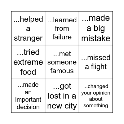 Have you ever...? Bingo Card