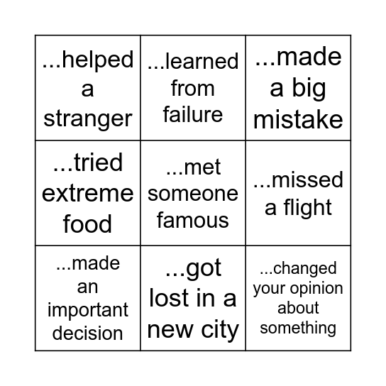 Have you ever...? Bingo Card