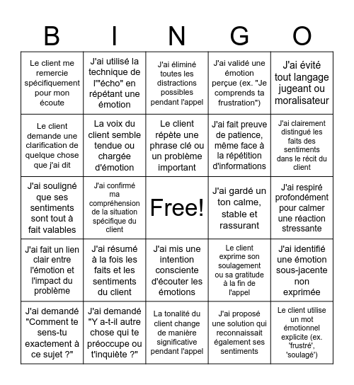 Intelligence Émotionnelle Bingo Card