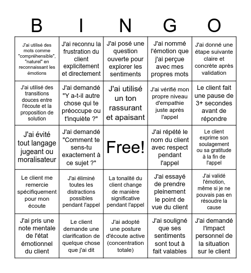 Intelligence Émotionnelle Bingo Card