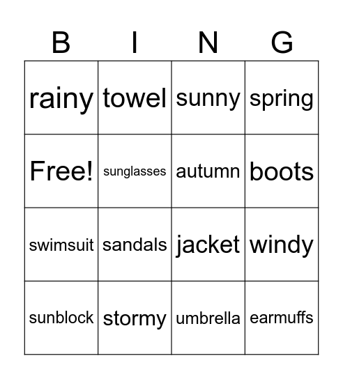 HF E Bingo Card