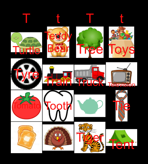Letter T Bingo Card