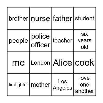 FAMILY Bingo Card
