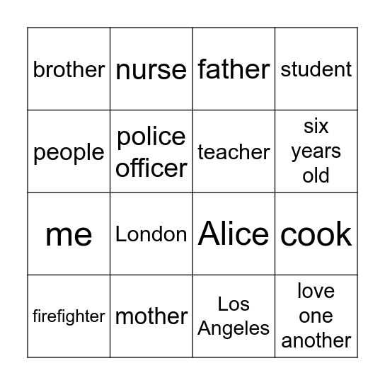FAMILY Bingo Card