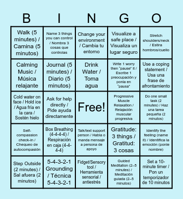 Coping Skills Bingo Card