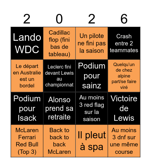 2026 pronos Bingo Card