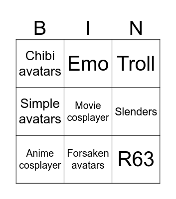 Roblox avatars Bingo Card