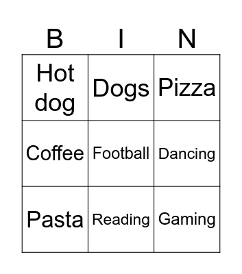 I Like: Bingo Card
