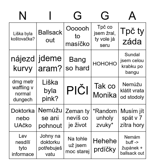 Tlama po bangovačce Bingo Card