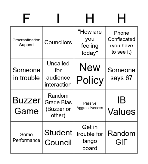 Assembly Bingo Card