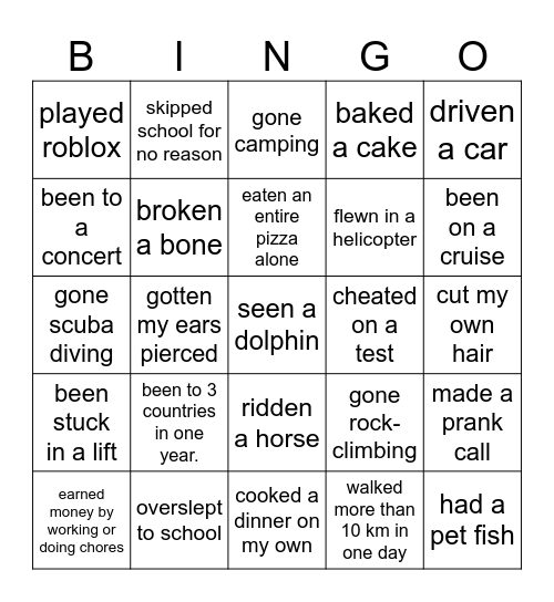 I have never... Bingo Card