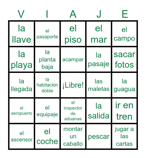 ¡VIAJE! Bingo Card