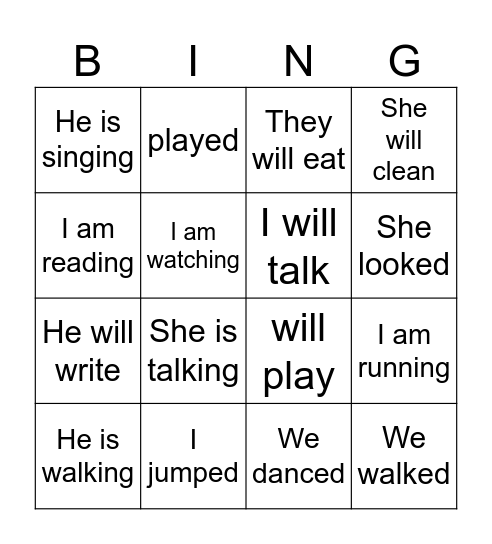 Tense Bingo Card