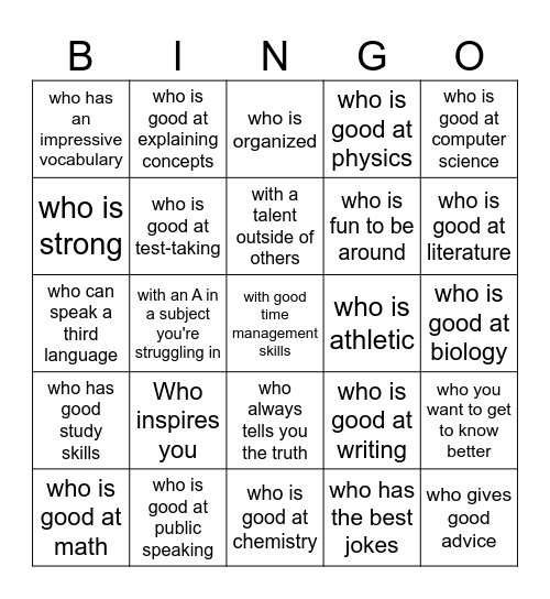 Networking Bingo Card