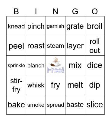 Cooking Verbs Bingo Card