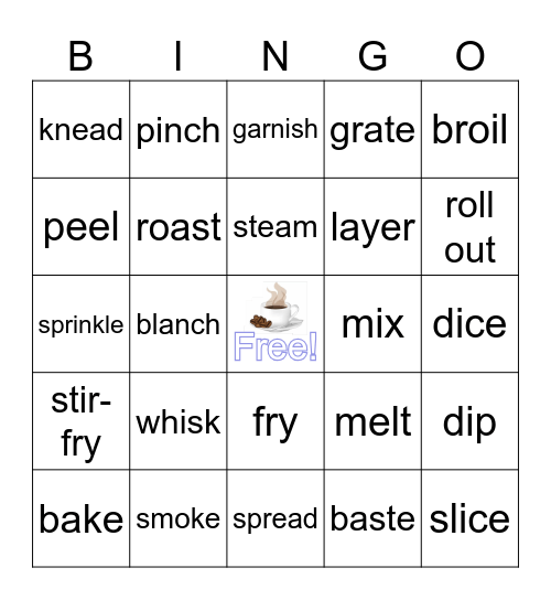 Cooking Verbs Bingo Card