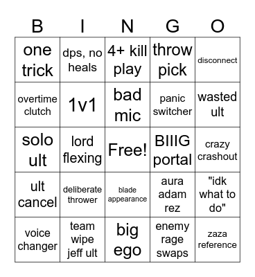 Marvel Rivals Ranked Bingo Card