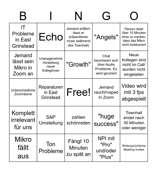 Townhall Bingo Card