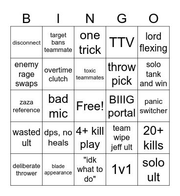 Marvel Rivals Ranked Bingo Card