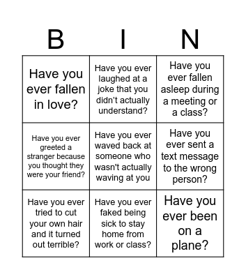 Present Perfect Ever/Never Bingo Card