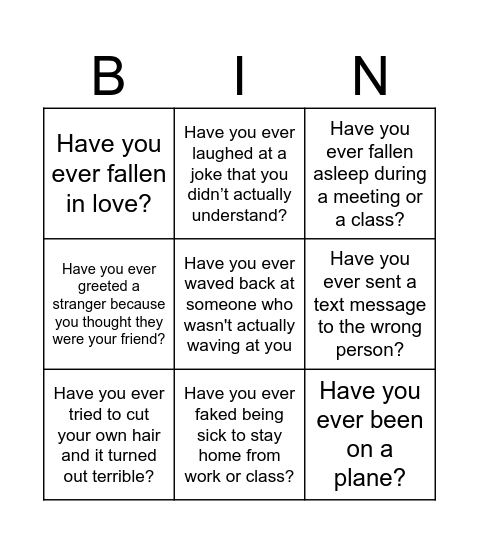 Present Perfect Ever/Never Bingo Card