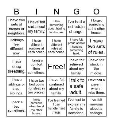 Divorce Group Bingo Card